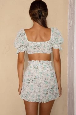 April Flowers Frill Mini Skirt Floral Green 13 April Flowers Frill Mini Skirt Floral Green -Fashion women's clothing 63605J S 20GREEN 7