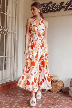 Solstice Sun Halterneck Jumpsuit Swirl Orange -Fashion women's clothing 63948B 20ORANGE 2