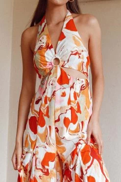 Solstice Sun Halterneck Jumpsuit Swirl Orange -Fashion women's clothing 63948B 20ORANGE 4