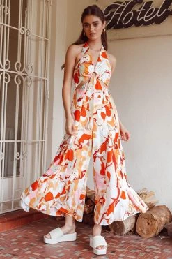 Solstice Sun Halterneck Jumpsuit Swirl Orange -Fashion women's clothing 63948B 20ORANGE 5