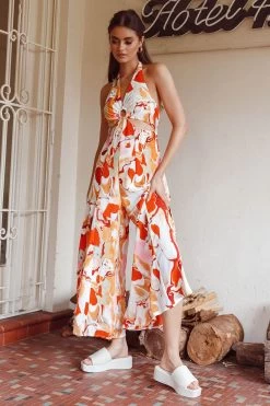 Solstice Sun Halterneck Jumpsuit Swirl Orange -Fashion women's clothing 63948B 20ORANGE 6