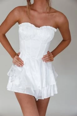 Paris Muse Gathered Bust Romper White -Fashion women's clothing 64093B 20WHITE 4