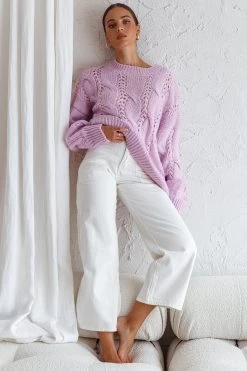 Nicola Long Sleeve Chunky Cable Knit Sweater Lilac -Fashion women's clothing 71001D LILAC 2