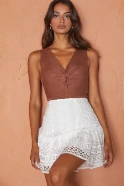 Next To You Sleeveless Twist Bust Knit Bodysuit Chocolate -Fashion women's clothing 71005D 20CHOCOLATE 5