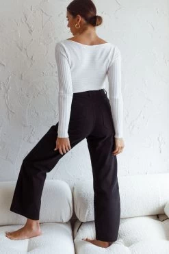 Dream Weaver Long Sleeve Twist Bust Crop Top White -Fashion women's clothing 71023D WHITE 6