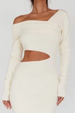 Tamar Long Sleeve One-Shoulder Midi Dress Cream -Fashion women's clothing 71024DR03 20CREAM 4