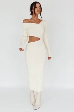 Tamar Long Sleeve One-Shoulder Midi Dress Cream -Fashion women's clothing 71024DR03 20CREAM 5