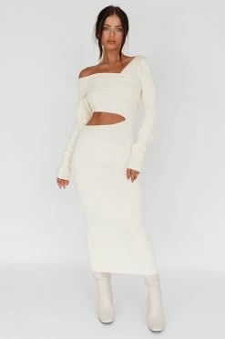 Tamar Long Sleeve One-Shoulder Midi Dress Cream -Fashion women's clothing 71024DR03 20CREAM 6