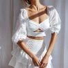 Cynthia Layered Ruffle Eyelet Embroidery Skirt White