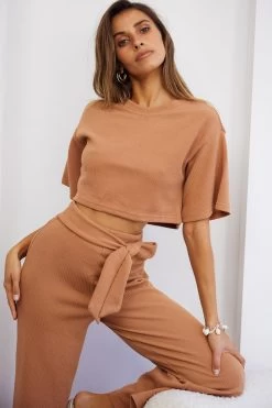 Larissa Waist Tie Wide Leg Pants Tan -Fashion women's clothing A0196J S TAN 4