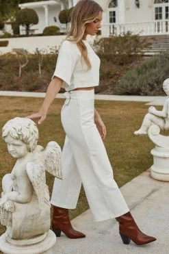 Larissa Waist Tie Wide Leg Pants White 13 Larissa Waist Tie Wide Leg Pants White -Fashion women's clothing A0196J S WHITE 6