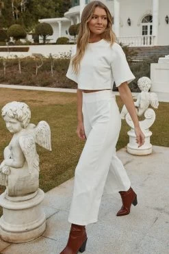 Larissa Waist Tie Wide Leg Pants White 14 Larissa Waist Tie Wide Leg Pants White -Fashion women's clothing A0196J S WHITE 7