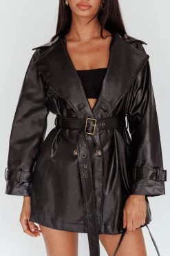 Noa Faux Leather Belted Jacket Black -Fashion women's clothing AH0181B 20BLACK 4