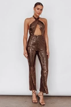 Moon In Leo Halterneck Jumpsuit Bronze -Fashion women's clothing AH0196B 20BRONZE 2