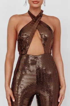 Moon In Leo Halterneck Jumpsuit Bronze -Fashion women's clothing AH0196B 20BRONZE 4