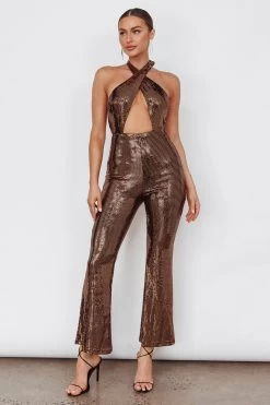 Moon In Leo Halterneck Jumpsuit Bronze -Fashion women's clothing AH0196B 20BRONZE 5
