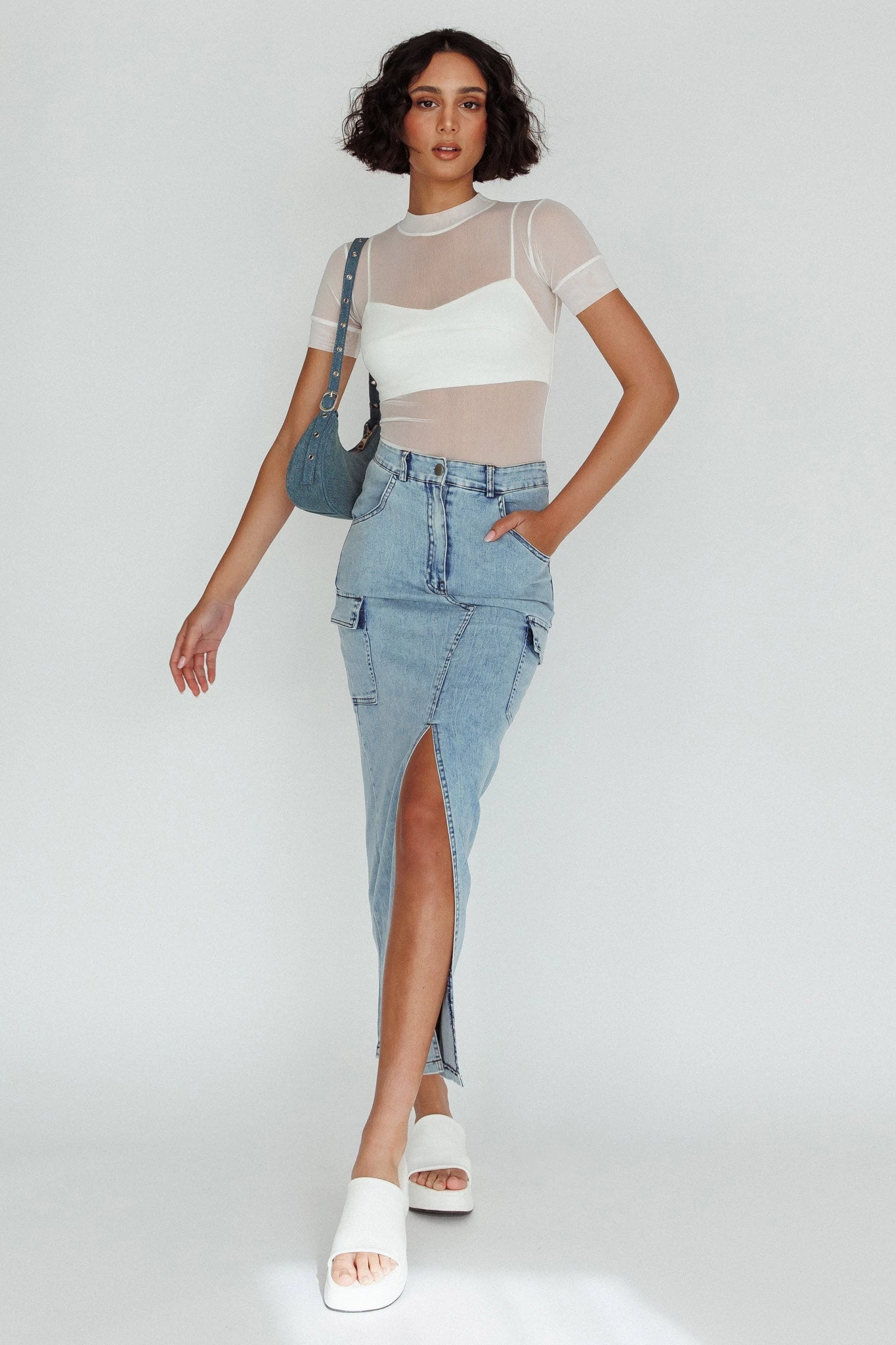 Mercury Retrograde Pocket Midi Skirt Denim 1 Mercury Retrograde Pocket Midi Skirt Denim