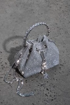 Hannah Diamante Bucket Bag Silver