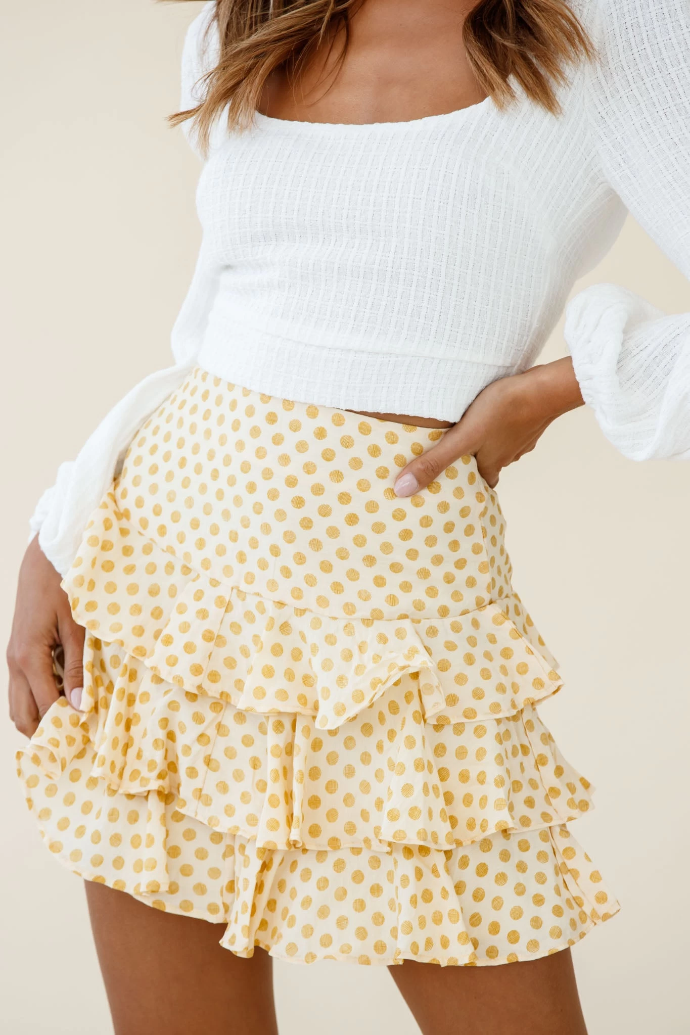 Let Them Eat Cake Triple Ruffle Skirt Polka Dot Yellow 6 Let Them Eat Cake Triple Ruffle Skirt Polka Dot Yellow - Image 6