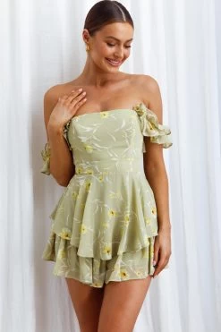 Verona Off-Shoulder Romper Floral Print Olive -Fashion women's clothing CM0829B03 20OLIVE 2