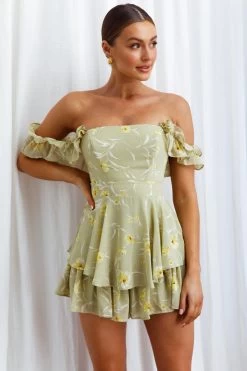 Verona Off-Shoulder Romper Floral Print Olive -Fashion women's clothing CM0829B03 20OLIVE 4
