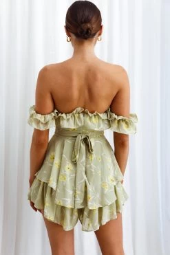 Verona Off-Shoulder Romper Floral Print Olive -Fashion women's clothing CM0829B03 20OLIVE 6