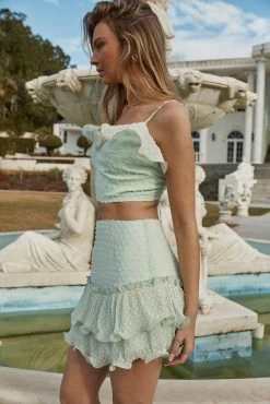 Lucky In Love Layered Flounce Hem Mini Skirt Mint -Fashion women's clothing CM1048B S MINT 6