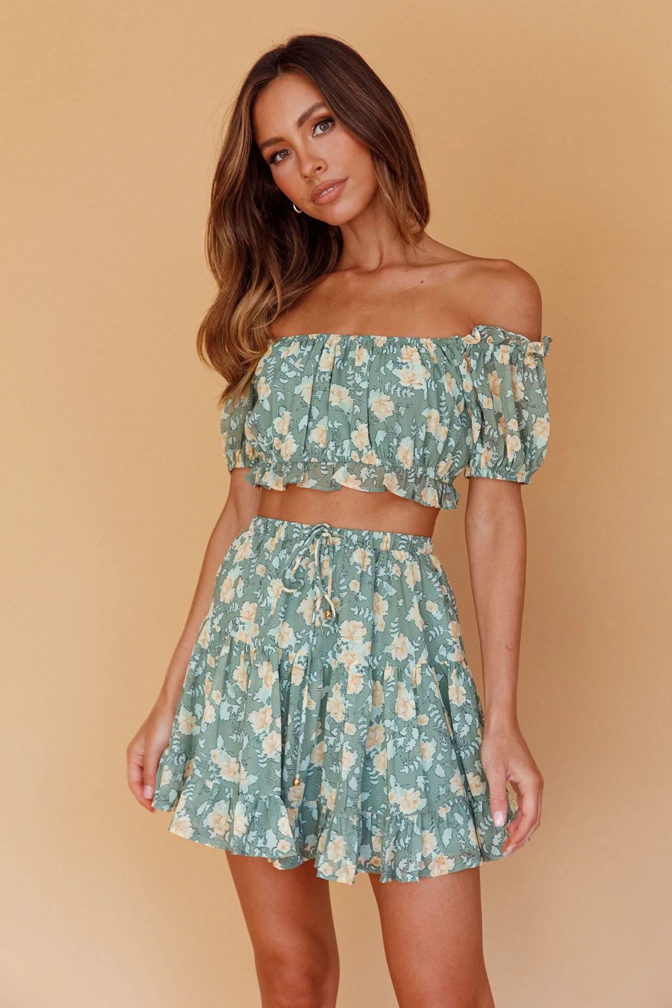 Archana Puff Sleeve Crop Top Floral Green 5 Archana Puff Sleeve Crop Top Floral Green - Image 5