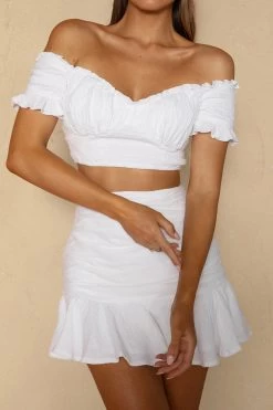 Rise And Shine Flounce Ruffle Hem Mini Skirt White -Fashion women's clothing CM1288B SWHITE 4