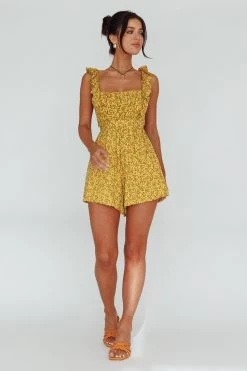Lazy Sunday Frill Strap Tie-Up Back Romper Floral Print Mustard 10 Lazy Sunday Frill Strap Tie-Up Back Romper Floral Print Mustard -Fashion women's clothing CM1292J 20MUSTARD 5