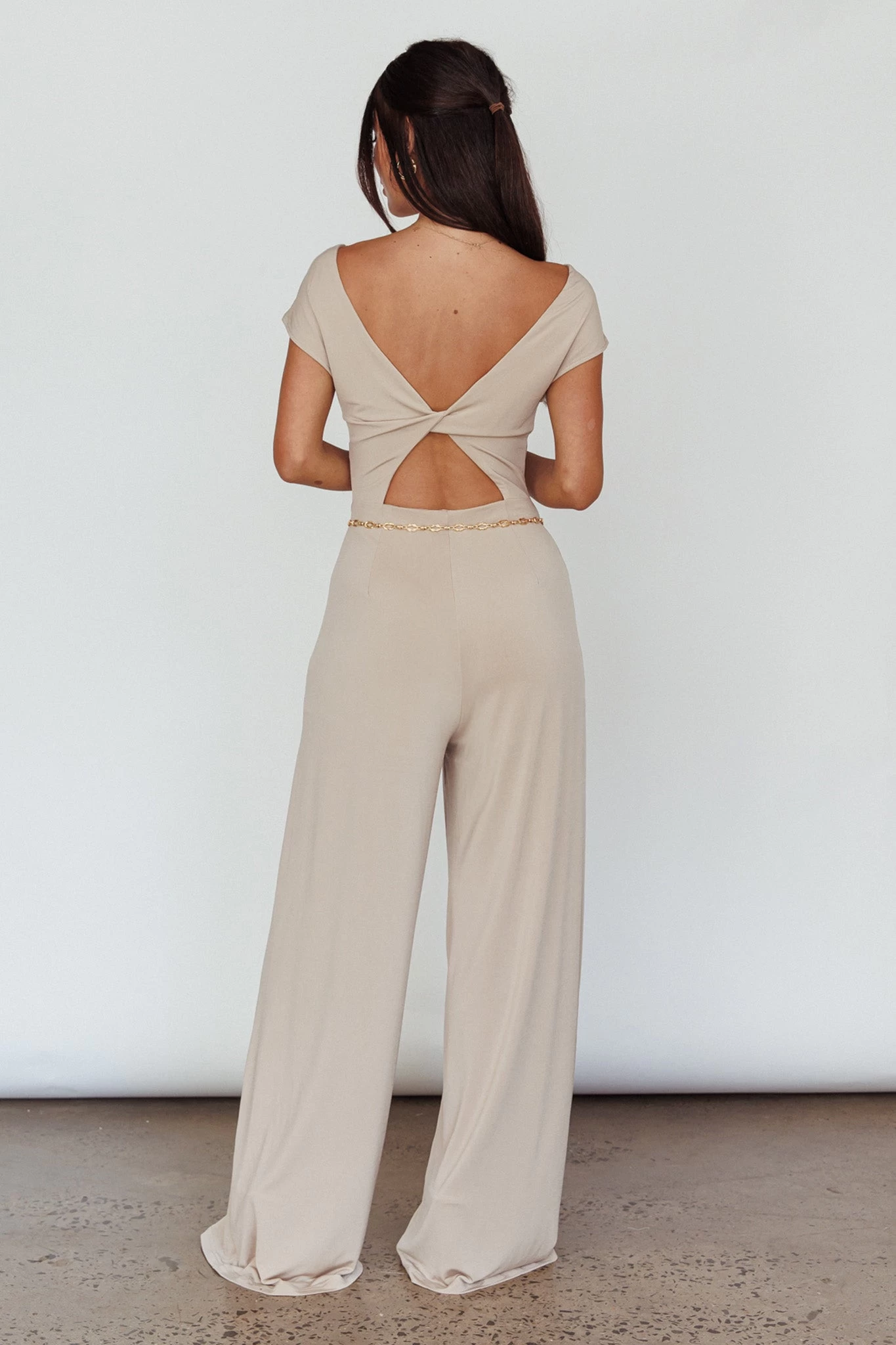 Lucinda Twist Back Jumpsuit Oat 2 Lucinda Twist Back Jumpsuit Oat - Image 2
