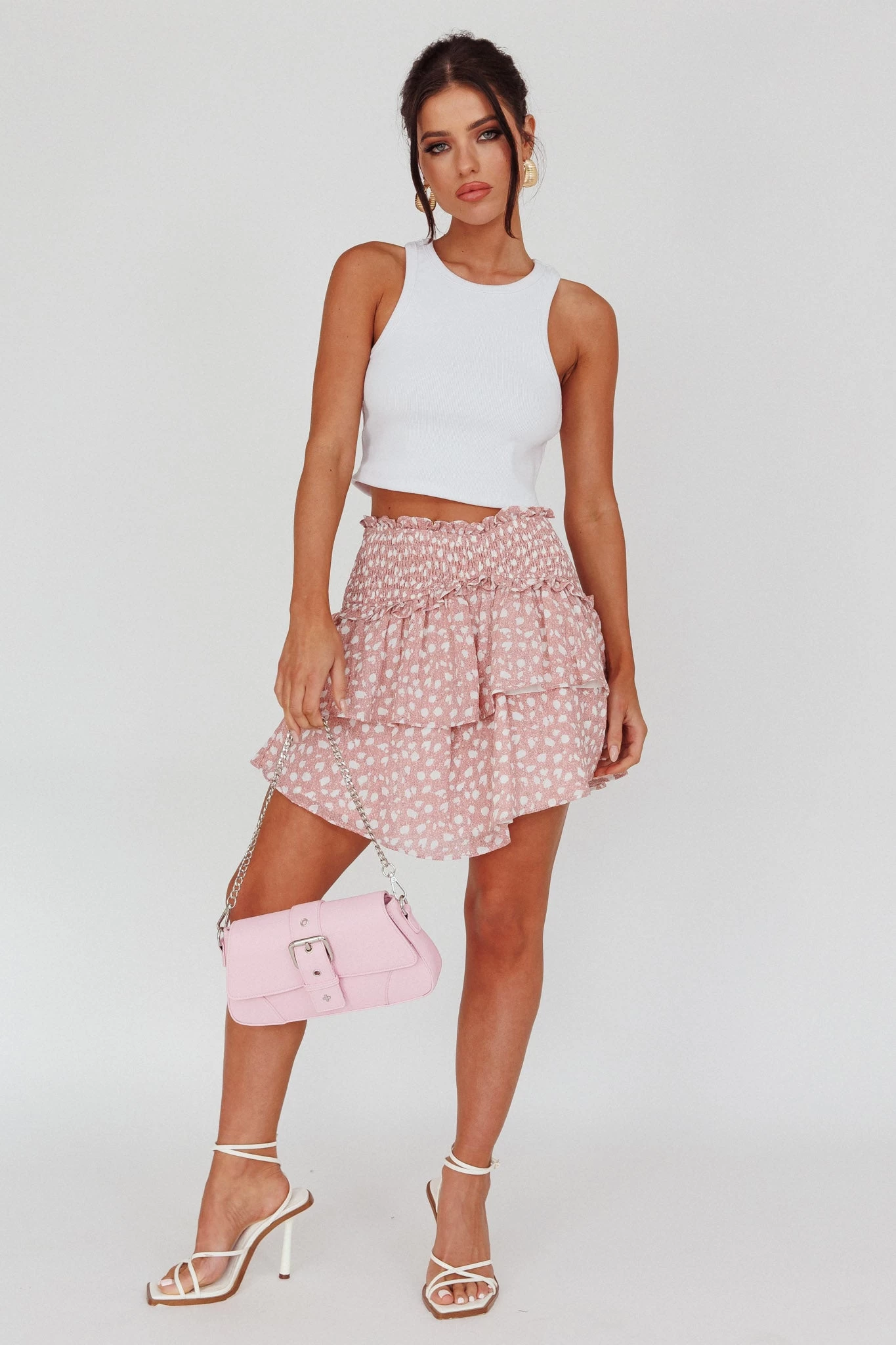 Sylvie Shirred Waist Layered Mini Skirt Pink 3 Sylvie Shirred Waist Layered Mini Skirt Pink - Image 3
