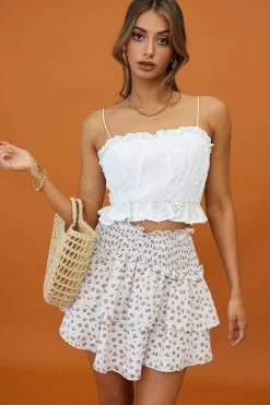 Sylvie Shirred Waist Layered Mini Skirt White 7 Sylvie Shirred Waist Layered Mini Skirt White -Fashion women's clothing CM1344J02 WHITE 2