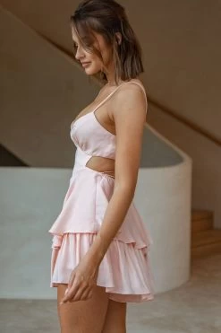 City Lights Cut-Out Waist Strappy Back Romper Peach -Fashion women's clothing CM1380B01 PEACH 5 1