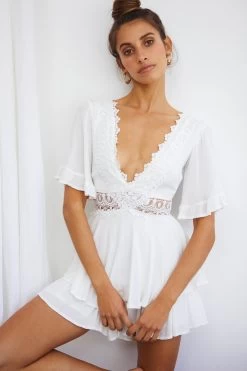 Lillian Crochet Lace Trim Flounce Hem Romper White 14 Lillian Crochet Lace Trim Flounce Hem Romper White -Fashion women's clothing CM1385B WHITE 7