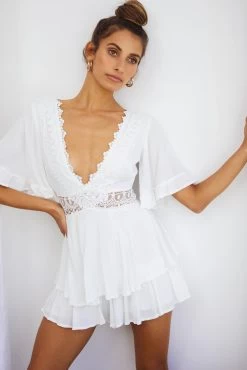 Lillian Crochet Lace Trim Flounce Hem Romper White 15 Lillian Crochet Lace Trim Flounce Hem Romper White -Fashion women's clothing CM1385B WHITE 8