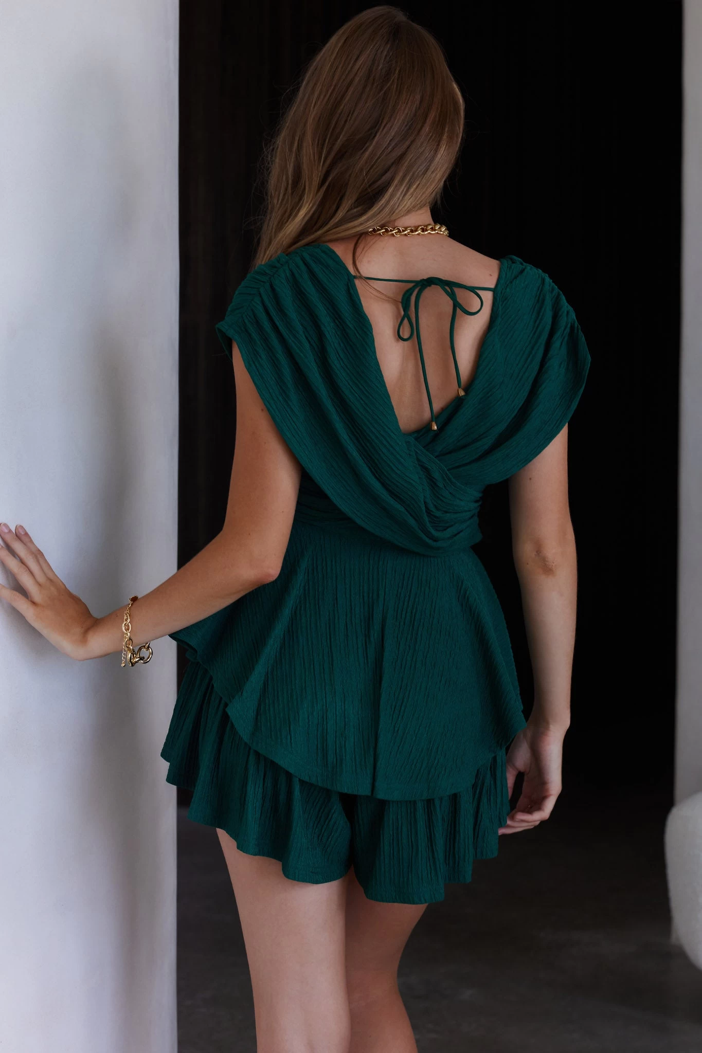 Glory Crossover Bust Layered Hem Romper Forest Green 2 Glory Crossover Bust Layered Hem Romper Forest Green - Image 2
