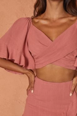 Hand In Mine Crossover Bodice Bell Sleeve Crop Top Rose 11 Hand In Mine Crossover Bodice Bell Sleeve Crop Top Rose -Fashion women's clothing CM1405B01 T 20ROSE 4