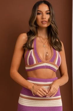 Mojave Sunset Halterneck Crop Top Lilac Striped 15 Mojave Sunset Halterneck Crop Top Lilac Striped -Fashion women's clothing CM1442B01 T 20LILAC 7