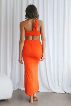 Taliah Front Split Midi Skirt Tangerine 16 Taliah Front Split Midi Skirt Tangerine -Fashion women's clothing CM1471B S 20TANGERINE 8