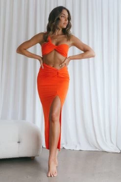 Taliah Front Split Midi Skirt Tangerine 17 Taliah Front Split Midi Skirt Tangerine -Fashion women's clothing CM1471B S 20TANGERINE 9
