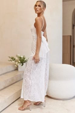 Just Like Heaven Crossover Bust Wide Leg Lace Jumpsuit White -Fashion women's clothing CM1537D 20WHITE 4