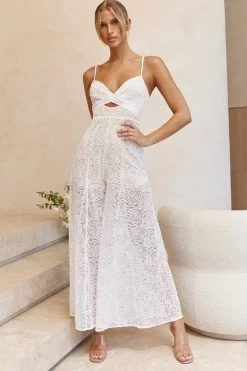 Just Like Heaven Crossover Bust Wide Leg Lace Jumpsuit White -Fashion women's clothing CM1537D 20WHITE 5