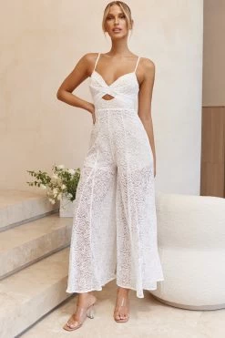 Just Like Heaven Crossover Bust Wide Leg Lace Jumpsuit White -Fashion women's clothing CM1537D 20WHITE 6