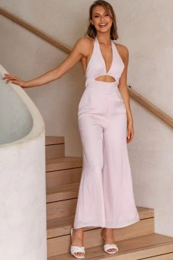 Guest List Halterneck Open Back Jumpsuit Nude -Fashion women's clothing CM1549J NUDE 2