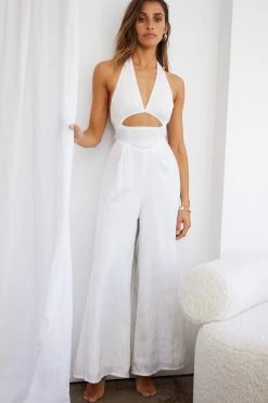 Guest List Halterneck Open Back Jumpsuit White -Fashion women's clothing CM1549J WHITE 6