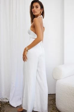 Guest List Halterneck Open Back Jumpsuit White -Fashion women's clothing CM1549J WHITE 7