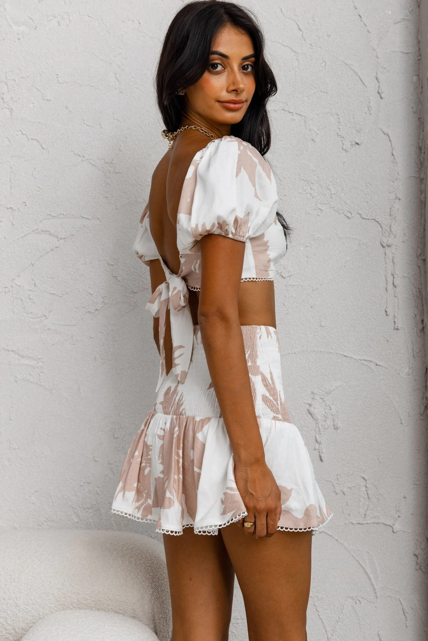 Escape With Me Shirred Mini Skirt Printed Blush 2 Escape With Me Shirred Mini Skirt Printed Blush - Image 2