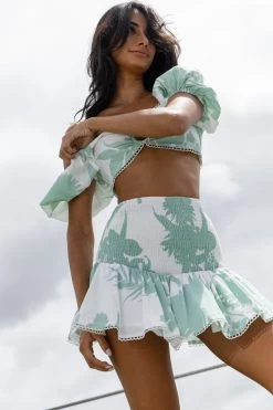 Escape With Me Tied Back Crop Top Printed Sage -Fashion women's clothing CM1644J T 20SAGE 2