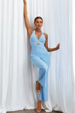 Azul Halterneck Flared Jumpsuit Blue -Fashion women's clothing CM1709D 20BLUE 2